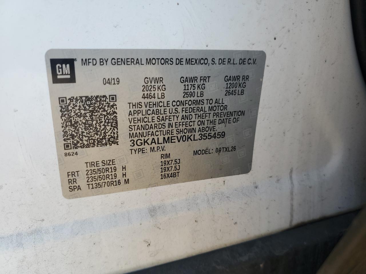 3GKALMEV0KL355459 2019 GMC Terrain Sle