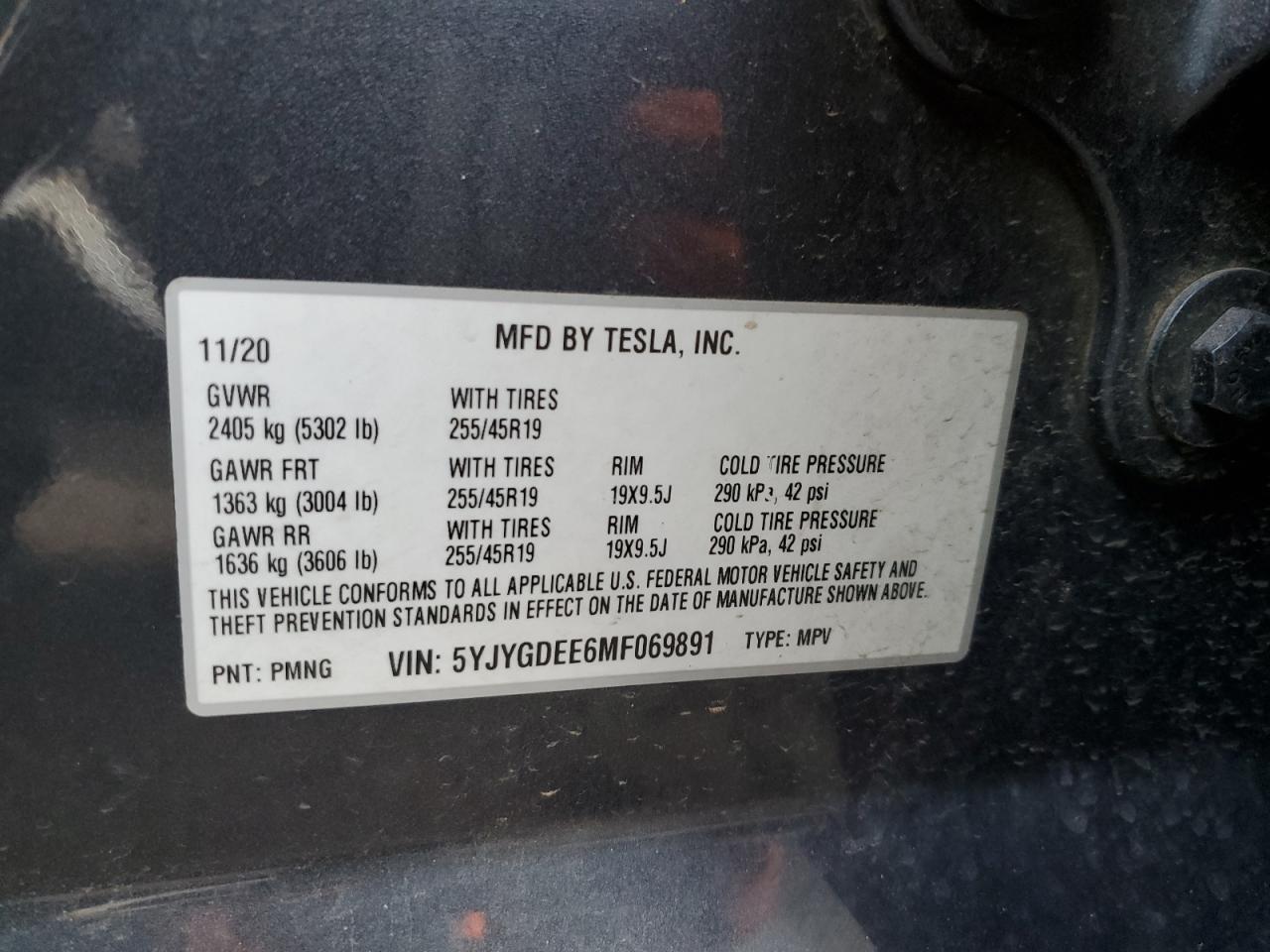 5YJYGDEE6MF069891 2021 Tesla Model Y