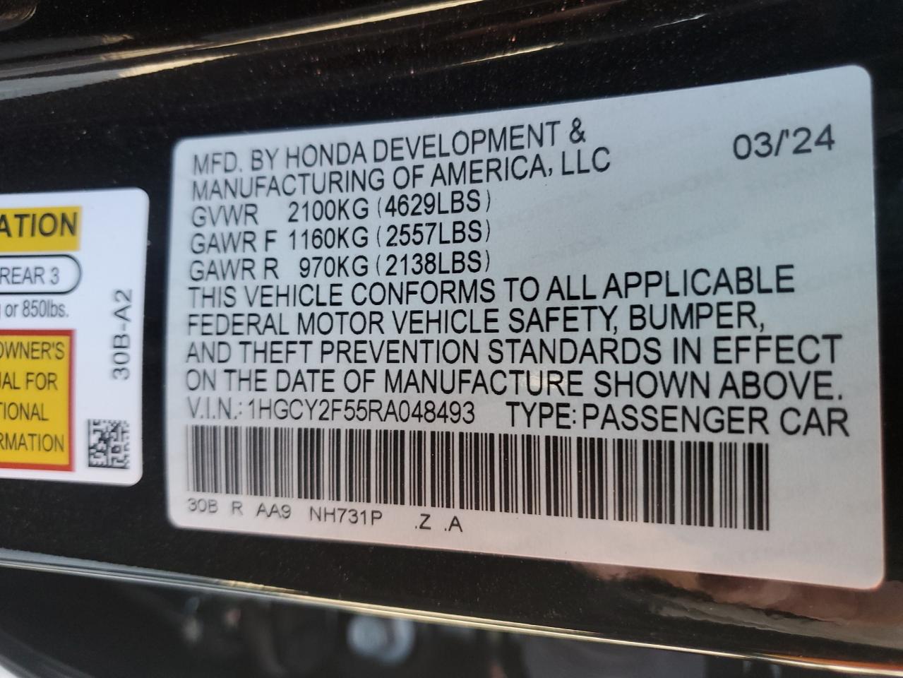 1HGCY2F55RA048493 2024 Honda Accord Hybrid Sport