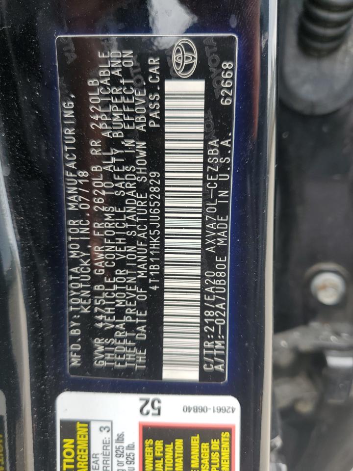 4T1B11HK5JU652829 2018 TOYOTA CAMRY - Image 12