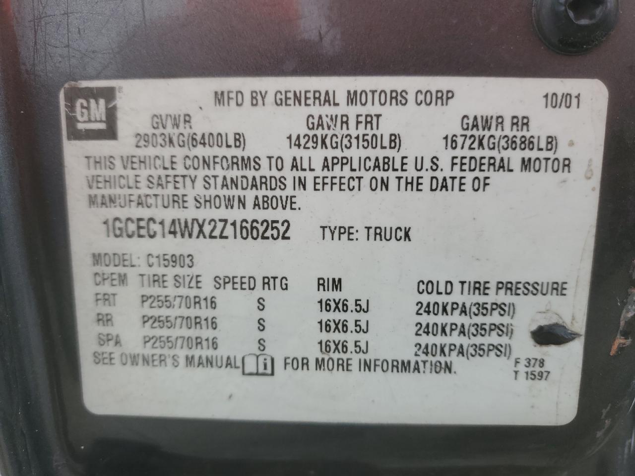 1GCEC14WX2Z166252 2002 Chevrolet Silverado C1500