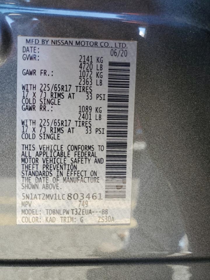 2020 Nissan Rogue S VIN: 5N1AT2MV1LC803461 Lot: 70196824