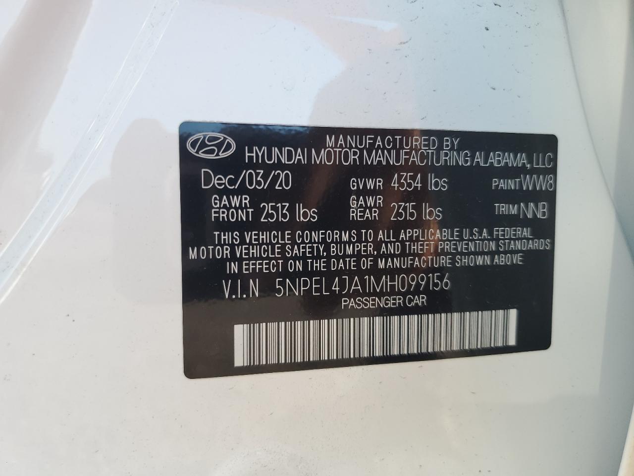 5NPEL4JA1MH099156 2021 Hyundai Sonata Sel