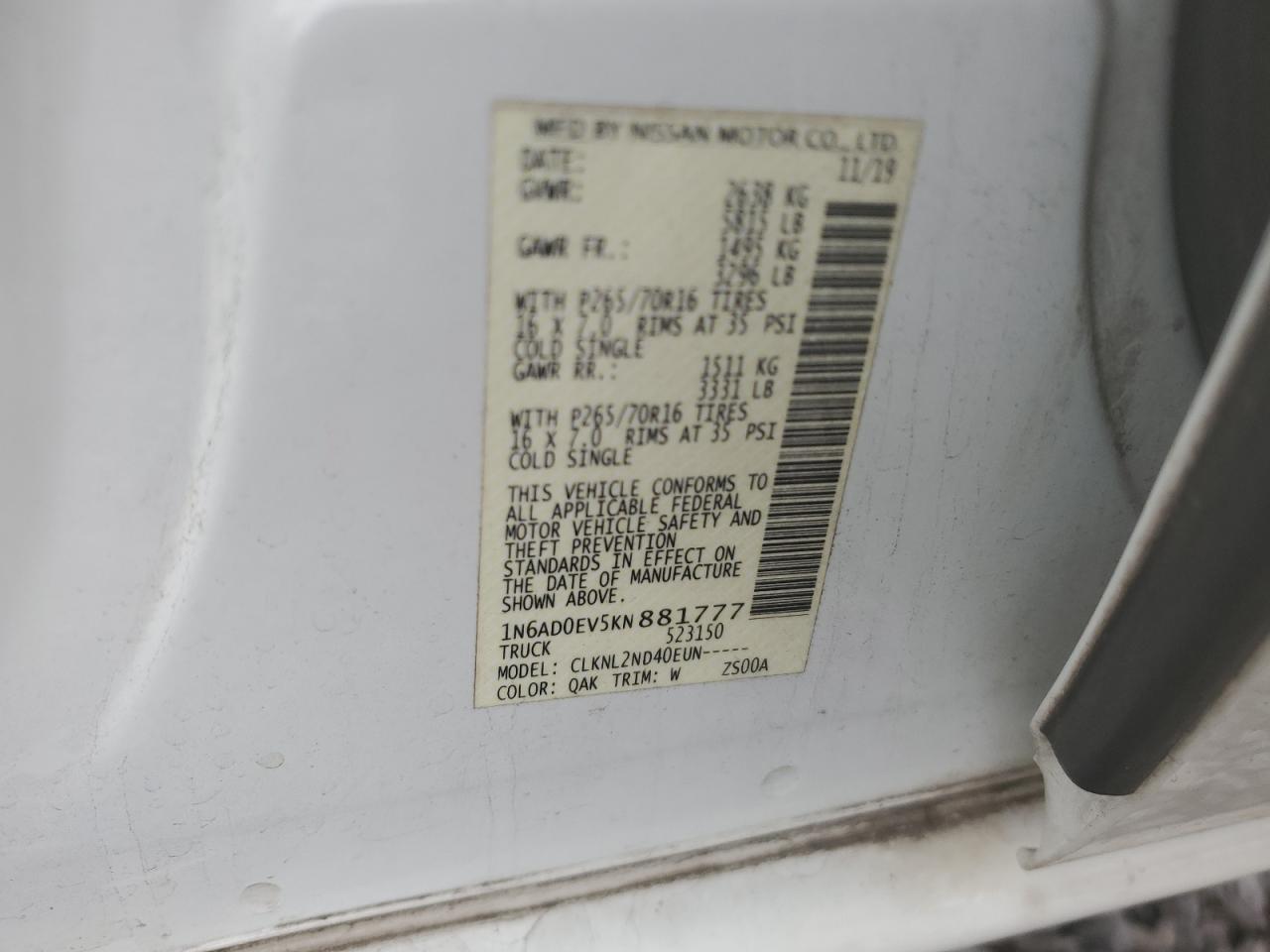 1N6AD0EV5KN881777 2019 NISSAN NAVARA - Image 12