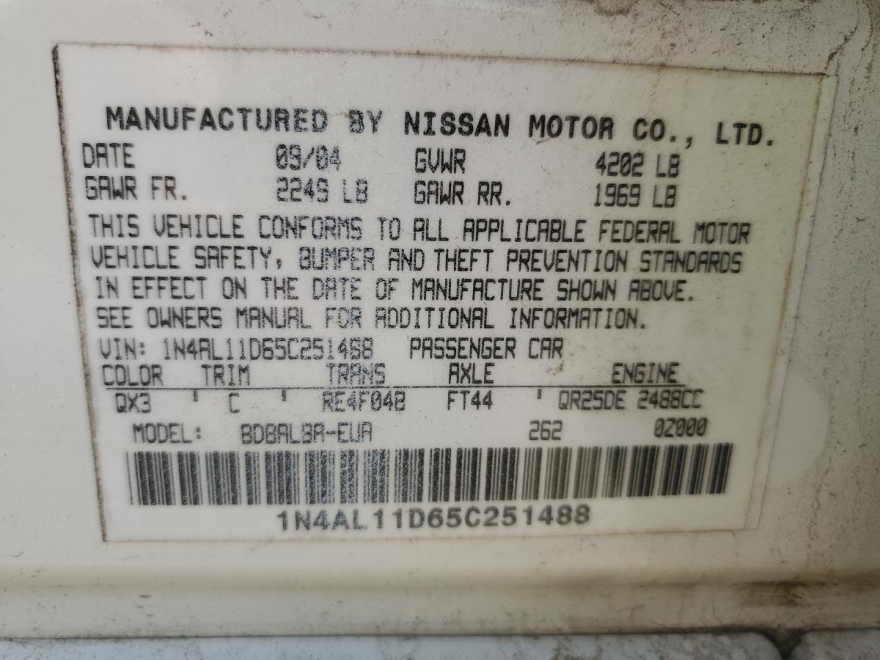 1N4AL11D65C251488 2005 Nissan Altima S