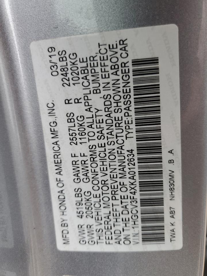 1HGCV3F4XKA012634 2019 Honda Accord Hybrid Ex