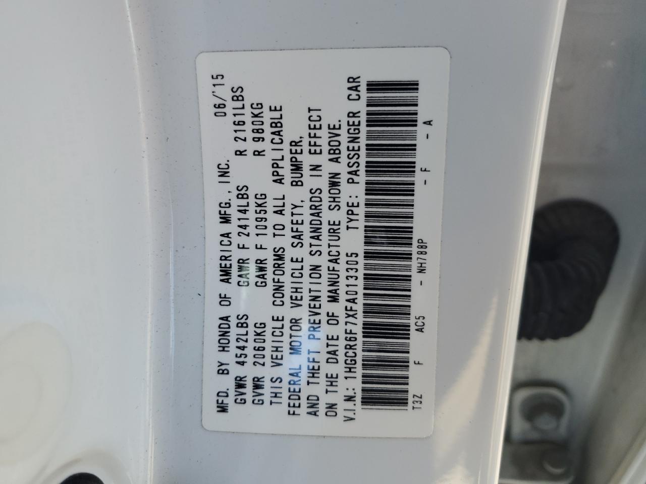 1HGCR6F7XFA013305 2015 Honda Accord Touring Hybrid