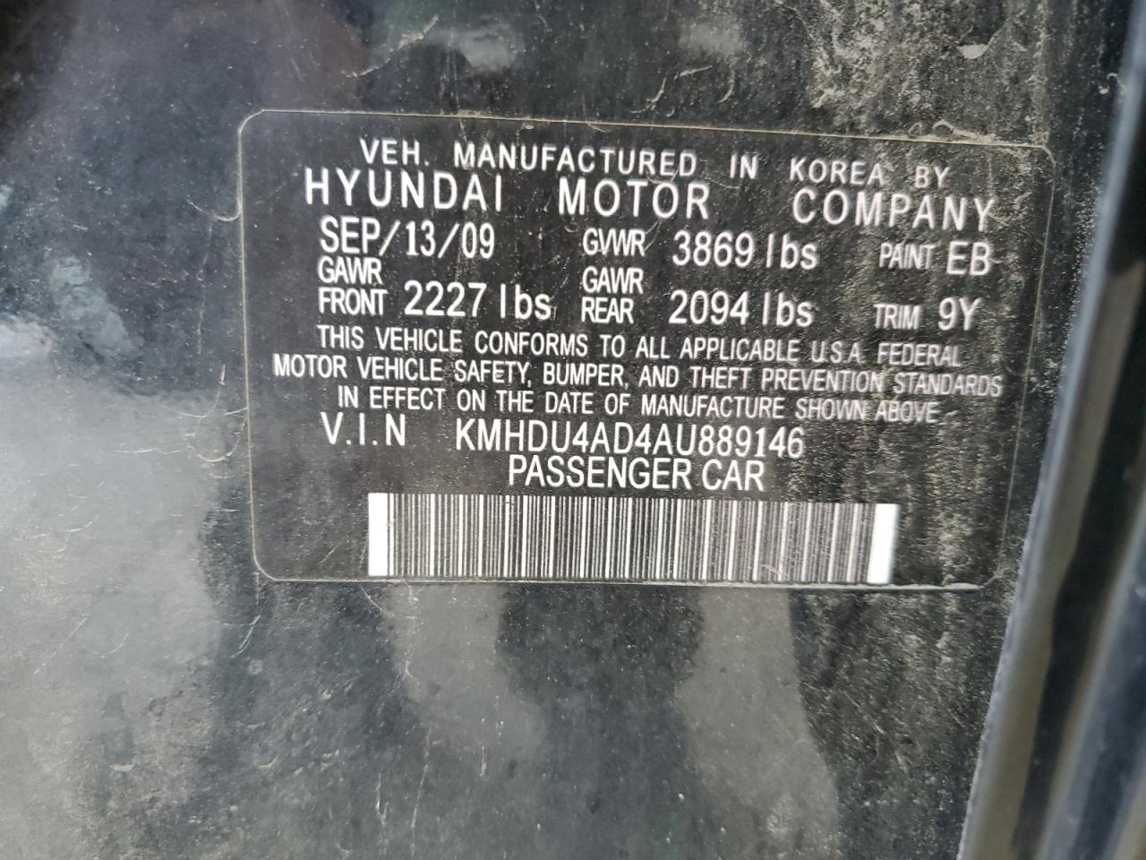 KMHDU4AD4AU889146 2010 Hyundai Elantra Blue