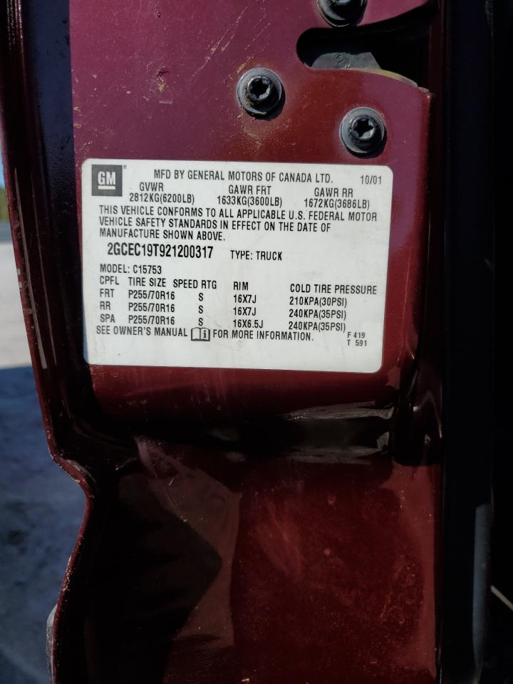 2002 Chevrolet Silverado C1500 VIN: 2GCEC19T921200317 Lot: 72408054