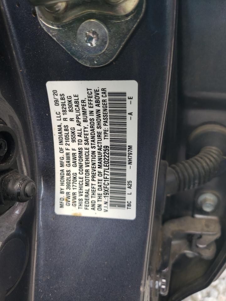 2020 Honda Civic Exl VIN: 19XFC1F77LE022259 Lot: 70834224