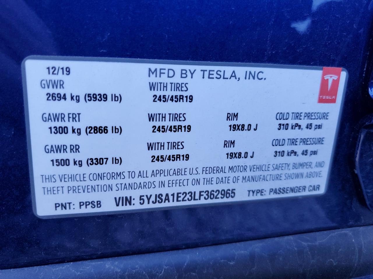 5YJSA1E23LF362965 2020 Tesla Model S