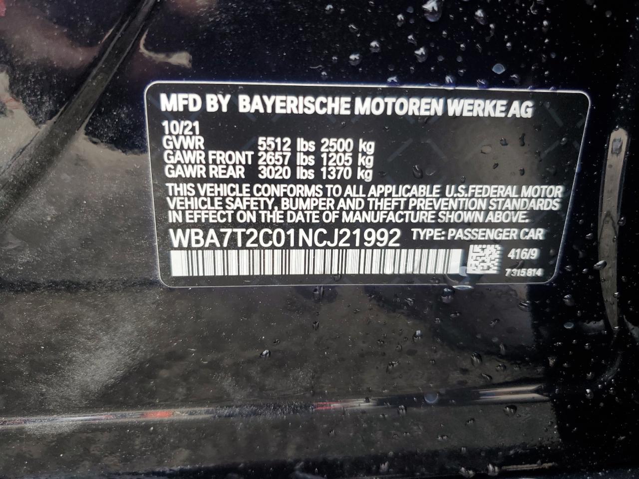 WBA7T2C01NCJ21992 2022 BMW 740 I