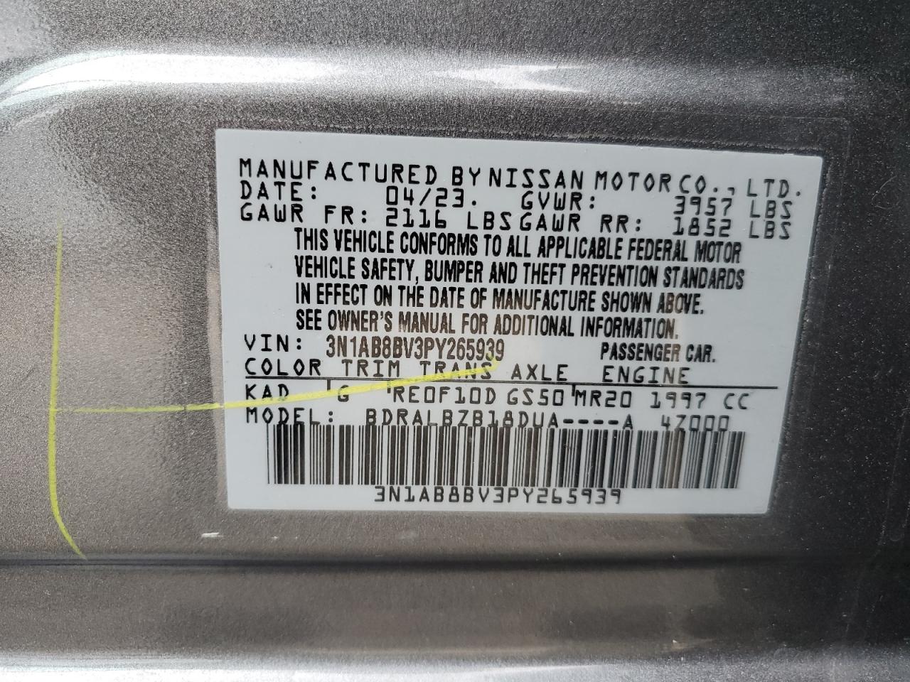 2023 Nissan Sentra S VIN: 3N1AB8BV3PY265939 Lot: 73303444