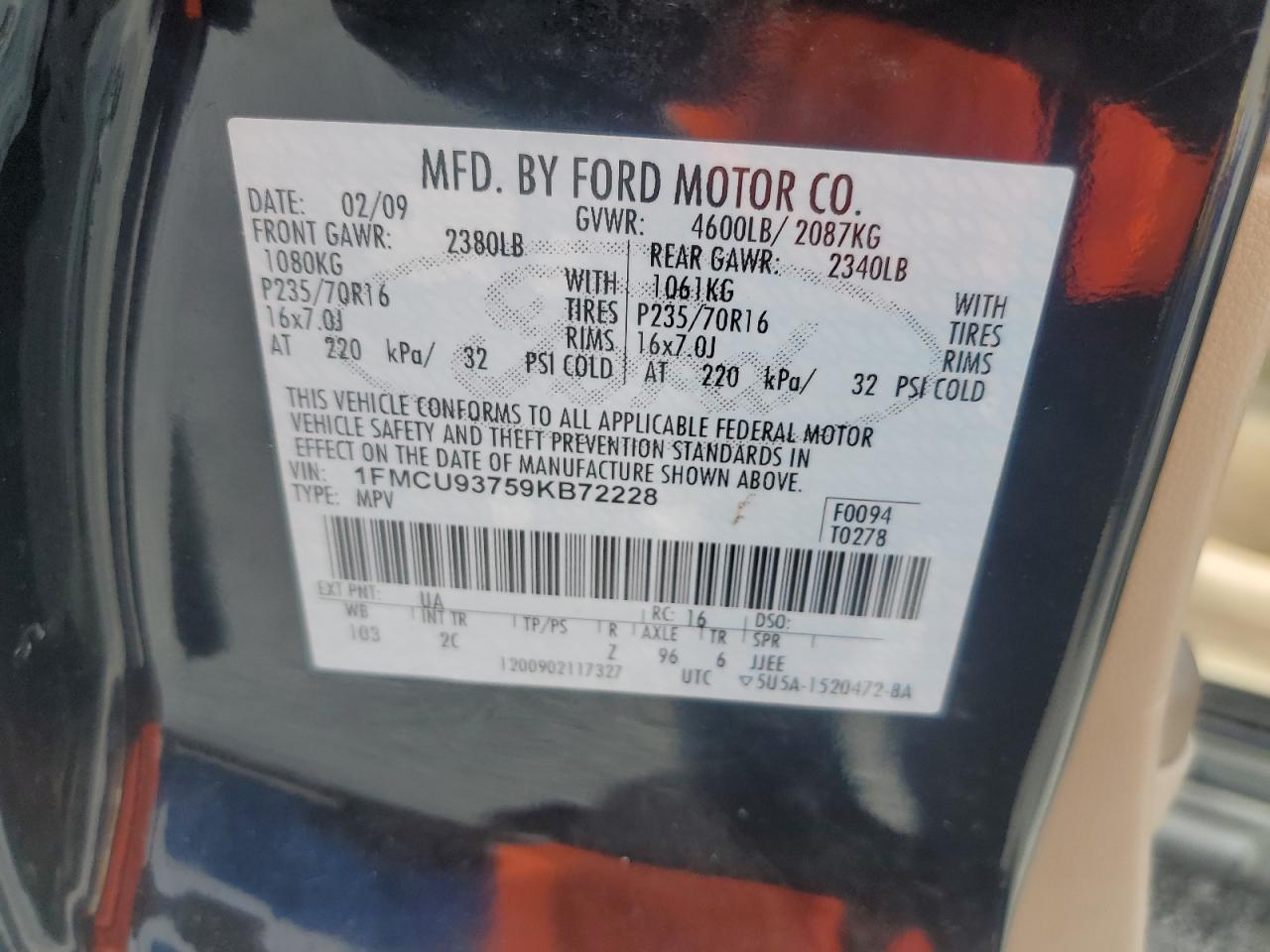 1FMCU93759KB72228 2009 Ford Escape Xlt