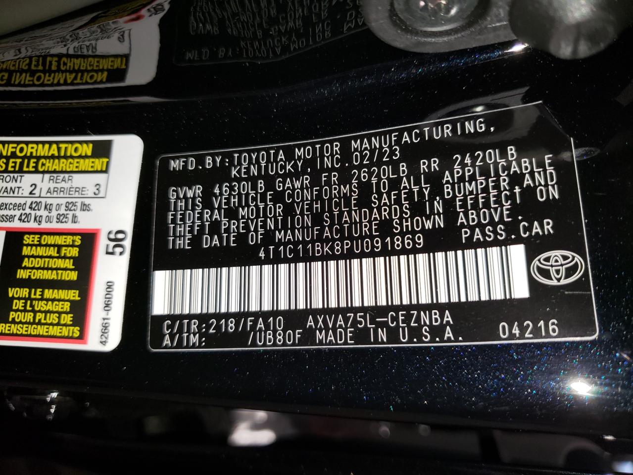 4T1C11BK8PU091869 2023 Toyota Camry Le