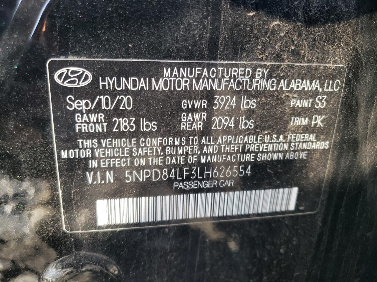 5NPD84LF3LH626554 2020 Hyundai Elantra Sel