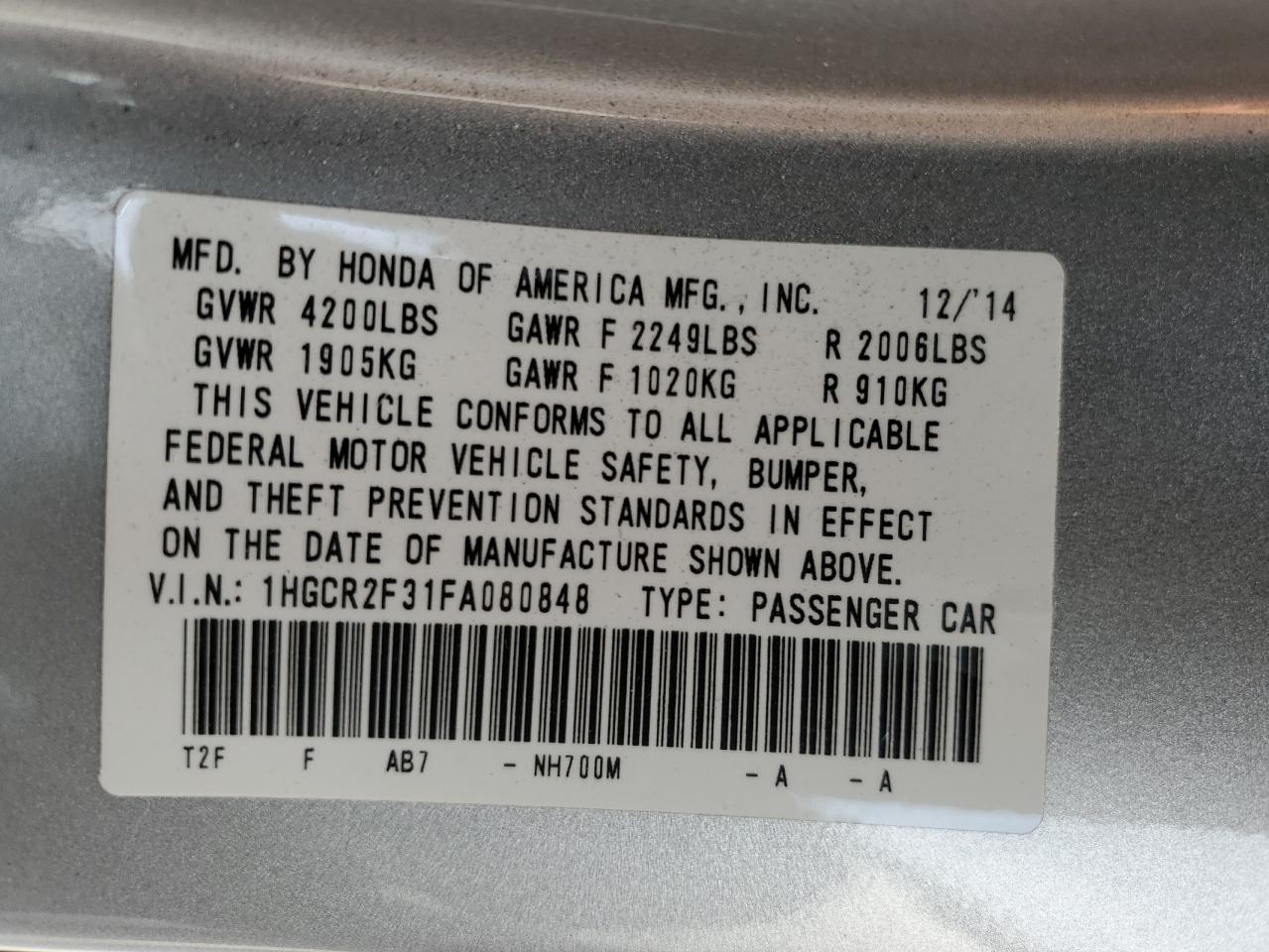 1HGCR2F31FA080848 2015 Honda Accord Lx