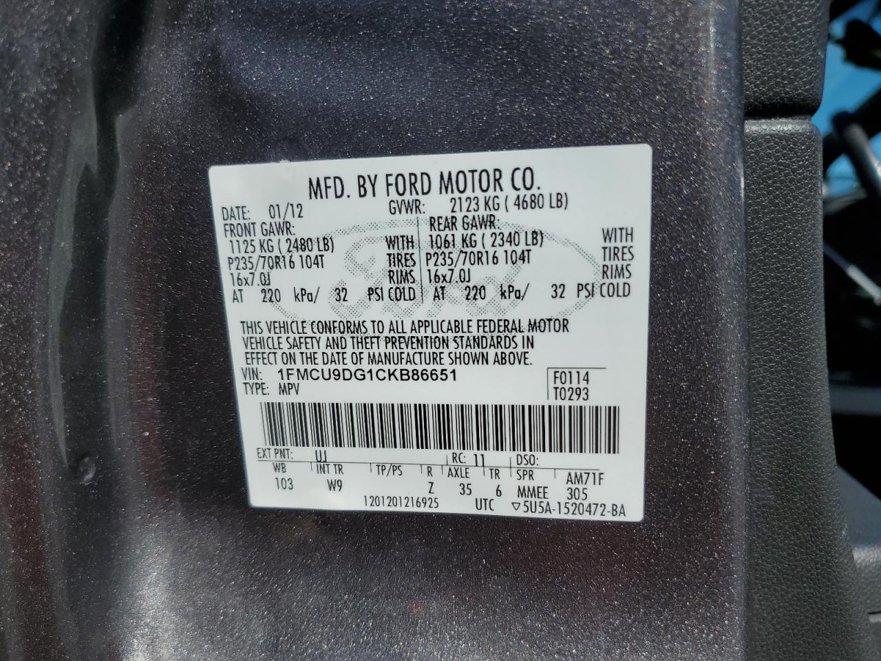 1FMCU9DG1CKB86651 2012 Ford Escape Xlt