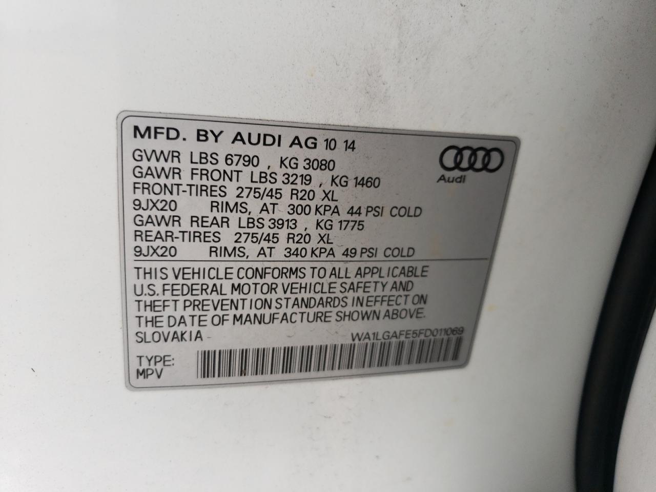 WA1LGAFE5FD011069 2015 Audi Q7 Premium Plus