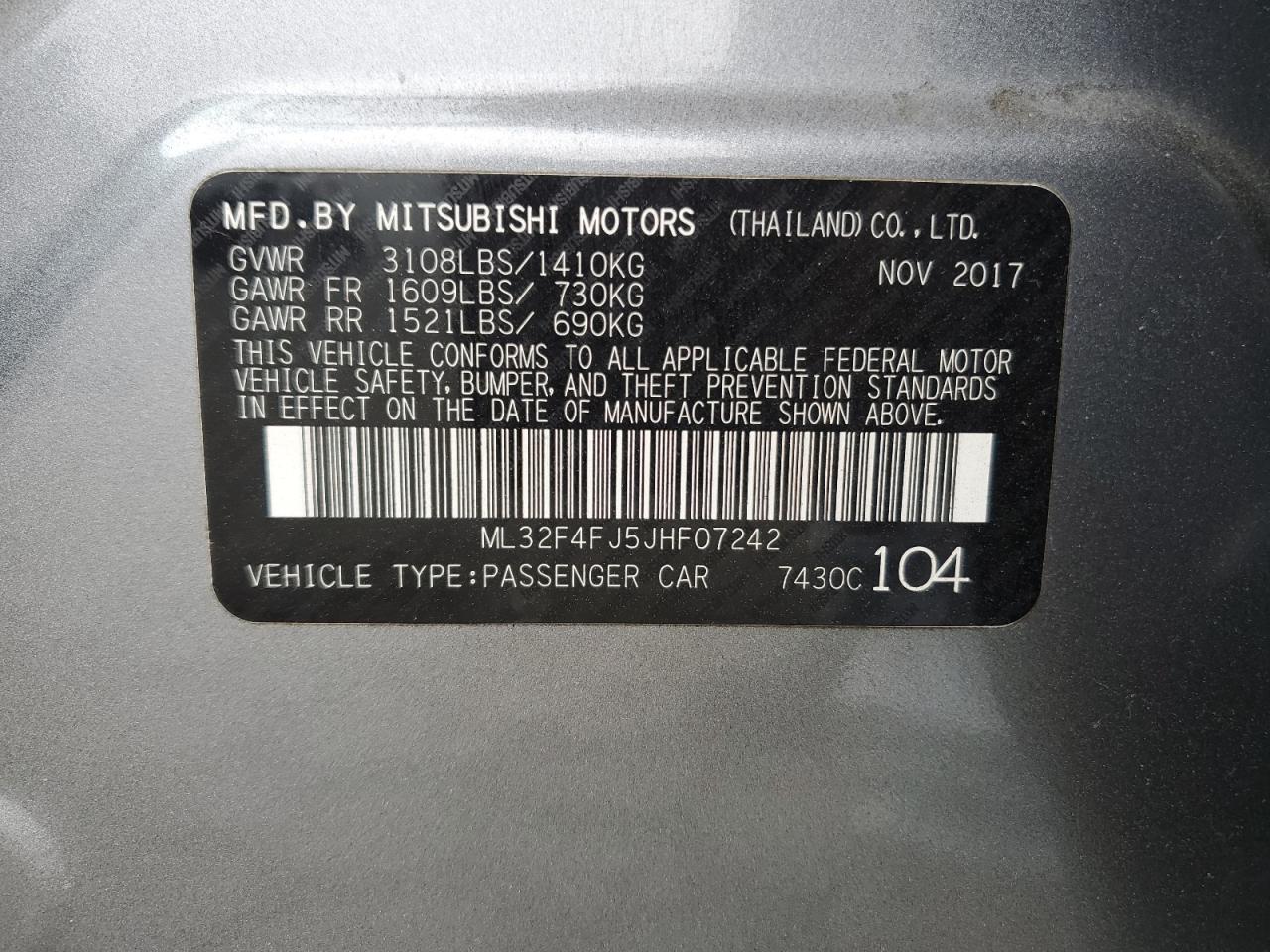 ML32F4FJ5JHF07242 2018 Mitsubishi Mirage G4 Se