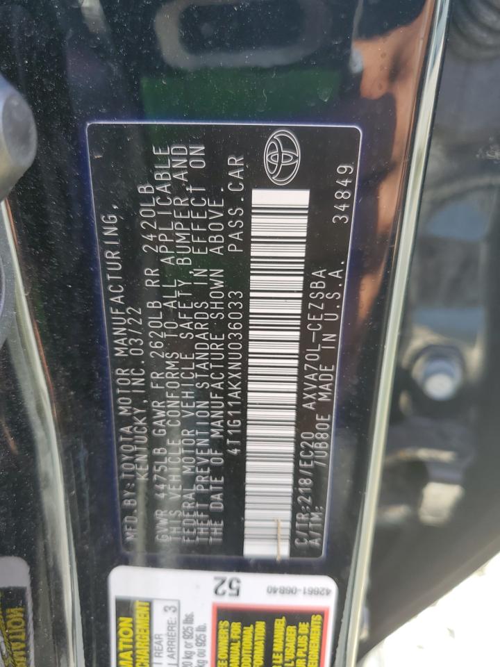 4T1G11AKXNU036033 2022 Toyota Camry Se