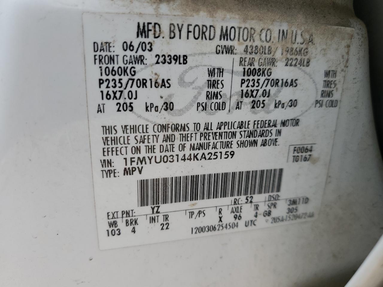 2004 Ford Escape Xlt VIN: 1FMYU03144KA25159 Lot: 69894964