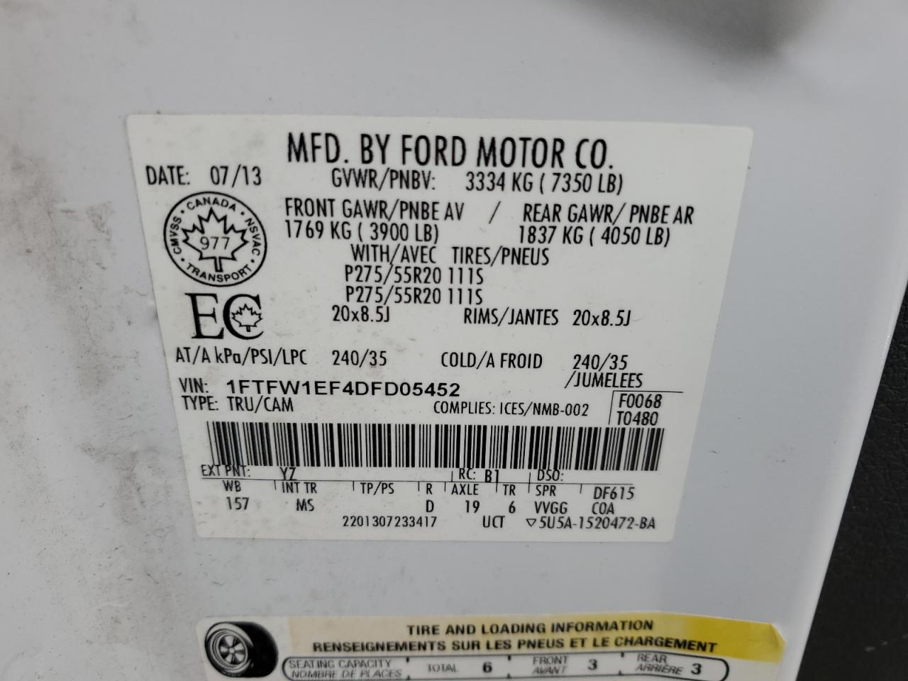 1FTFW1EF4DFD05452 2013 Ford F150 Supercrew