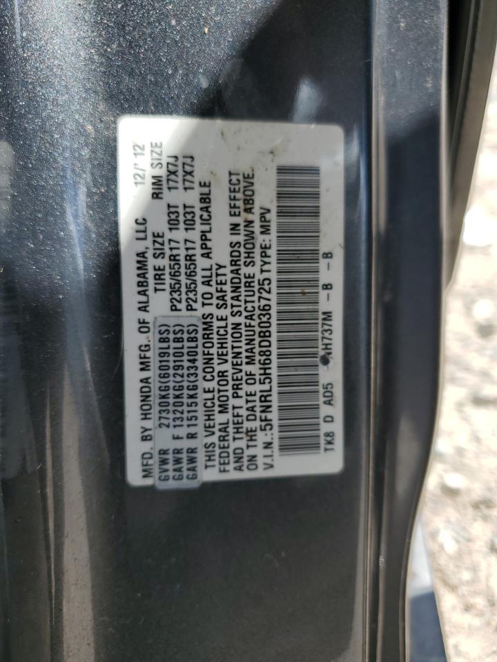 5FNRL5H68DB036725 2013 Honda Odyssey Exl