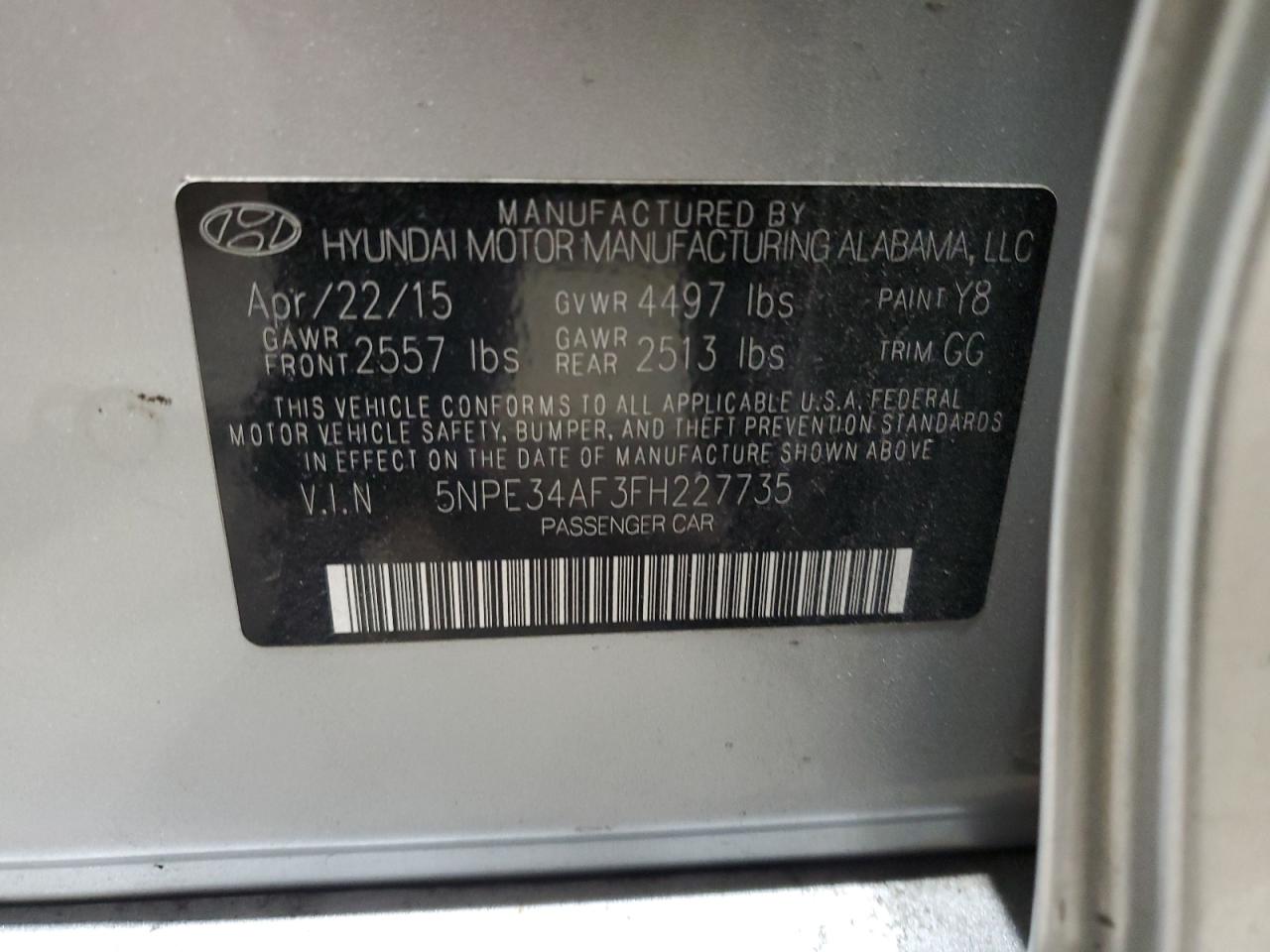 5NPE34AF3FH227735 2015 Hyundai Sonata Sport