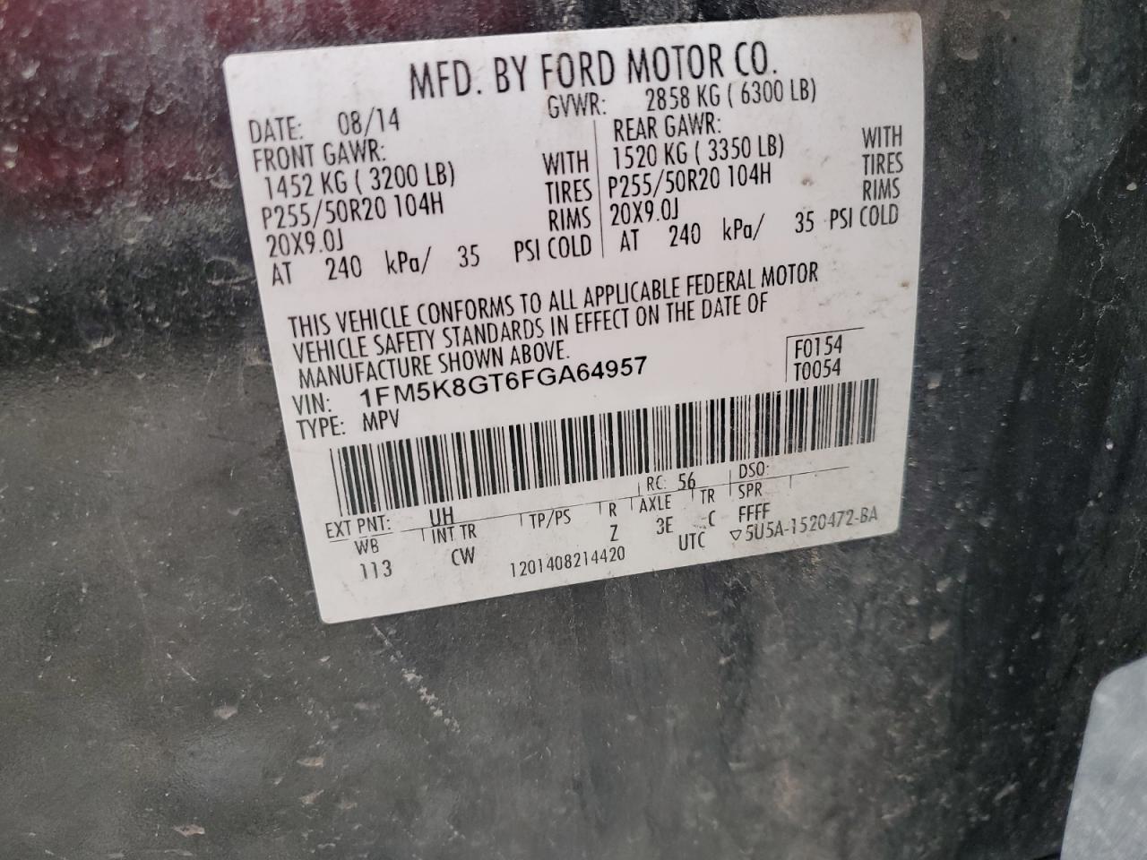 2015 Ford Explorer Sport VIN: 1FM5K8GT6FGA64957 Lot: 71418214