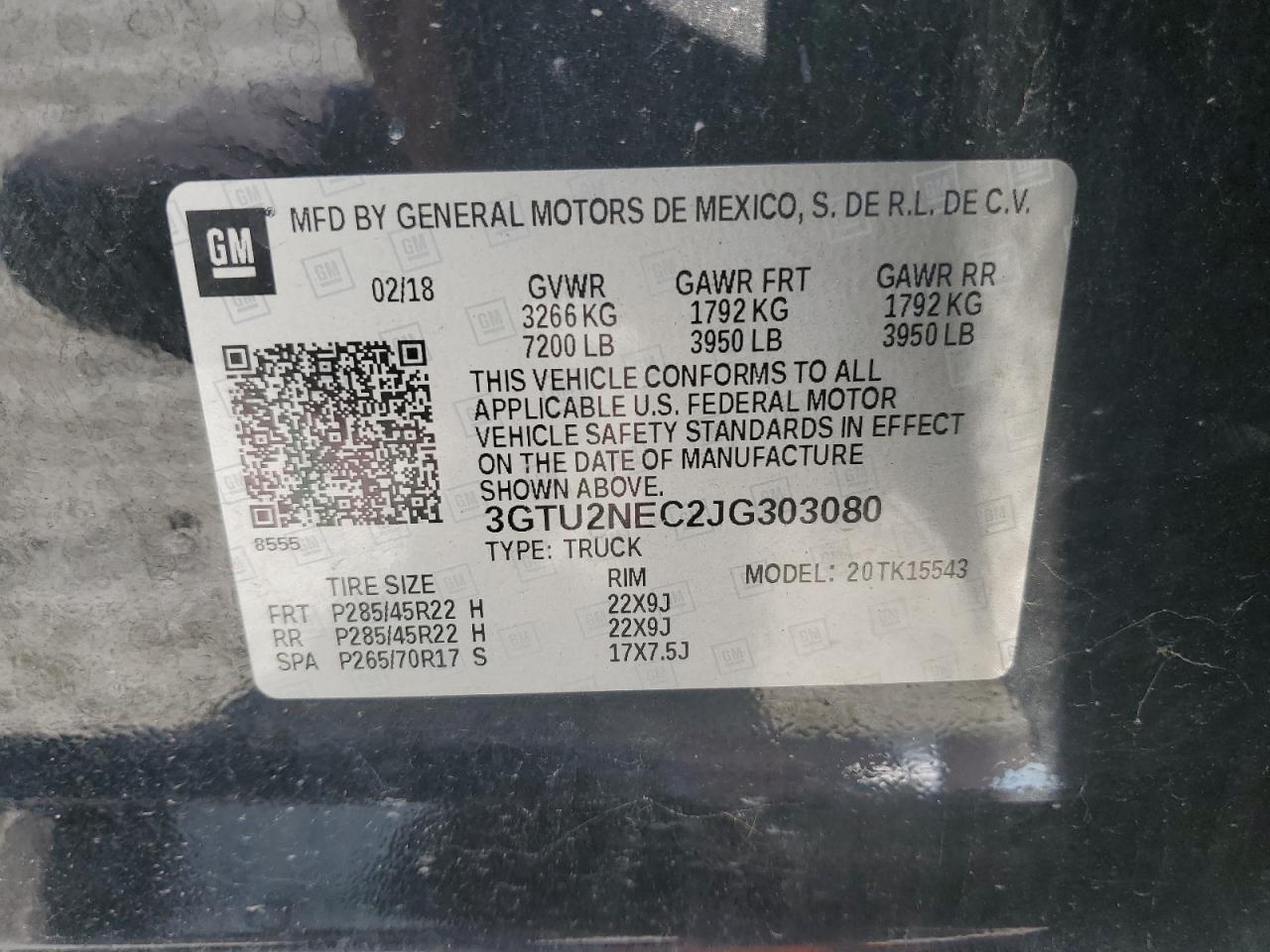 2018 GMC Sierra K1500 Slt VIN: 3GTU2NEC2JG303080 Lot: 70832914