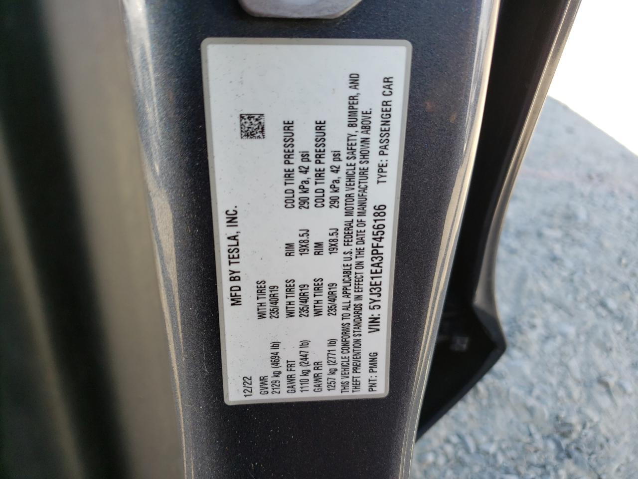 5YJ3E1EA3PF456186 2023 Tesla Model 3