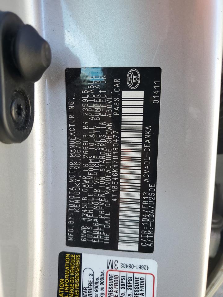 2007 Toyota Camry Ce VIN: 4T1BE46K47U180477 Lot: 43423886