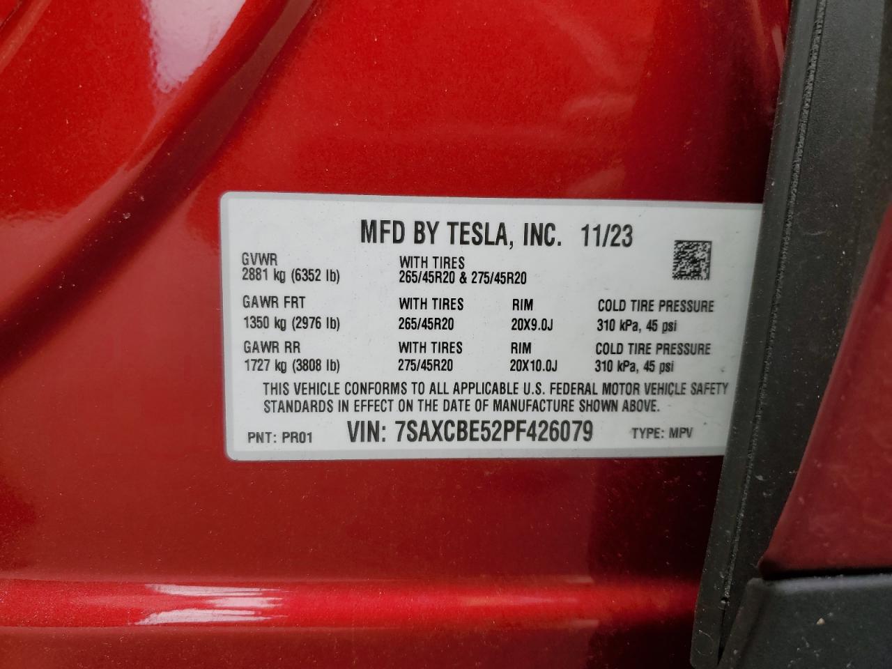 7SAXCBE52PF426079 2023 Tesla Model X