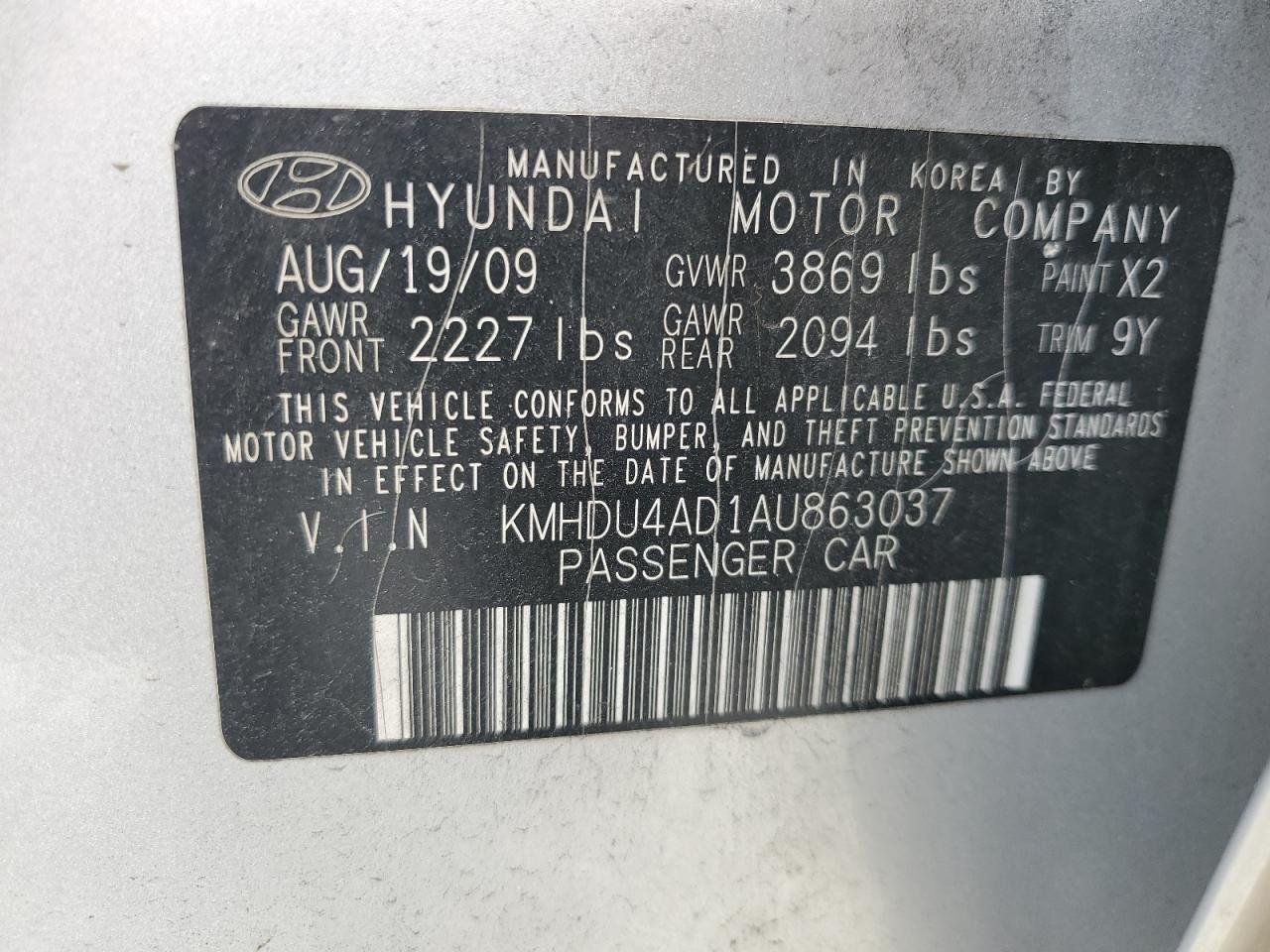 KMHDU4AD1AU863037 2010 Hyundai Elantra Blue