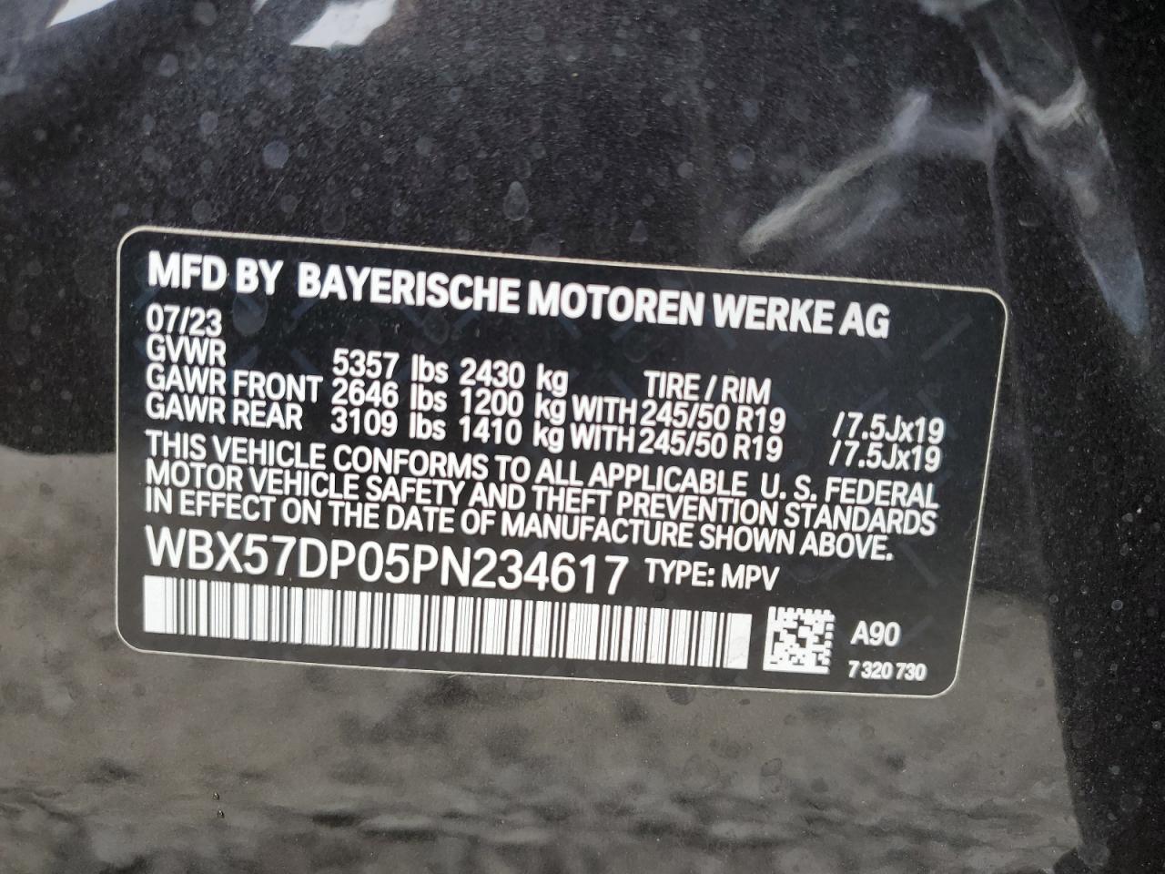 2023 BMW X3 xDrive30I VIN: WBX57DP05PN234617 Lot: 70305564