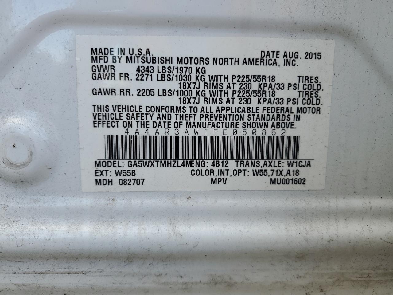 4A4AR3AW1FE050862 2015 MITSUBISHI OUTLANDER - Image 15