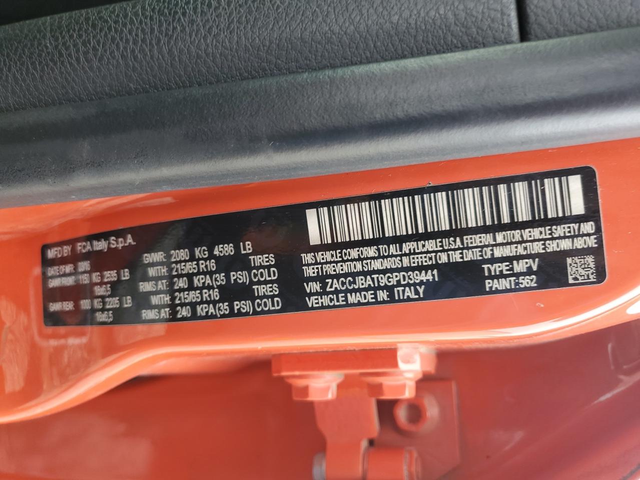 2016 Jeep Renegade Sport VIN: ZACCJBAT9GPD39441 Lot: 71000774