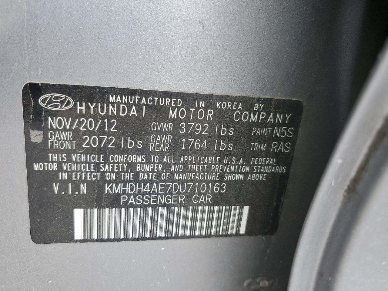 KMHDH4AE7DU710163 2013 Hyundai Elantra Gls