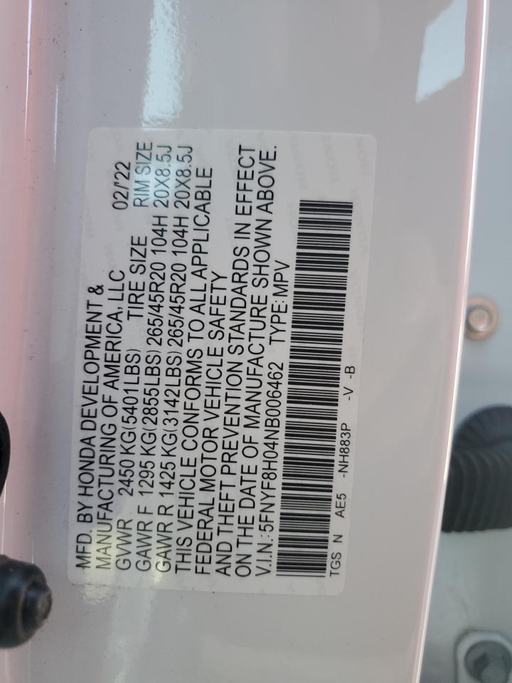 2022 Honda Passport Elite VIN: 5FNYF8H04NB006462 Lot: 71372164