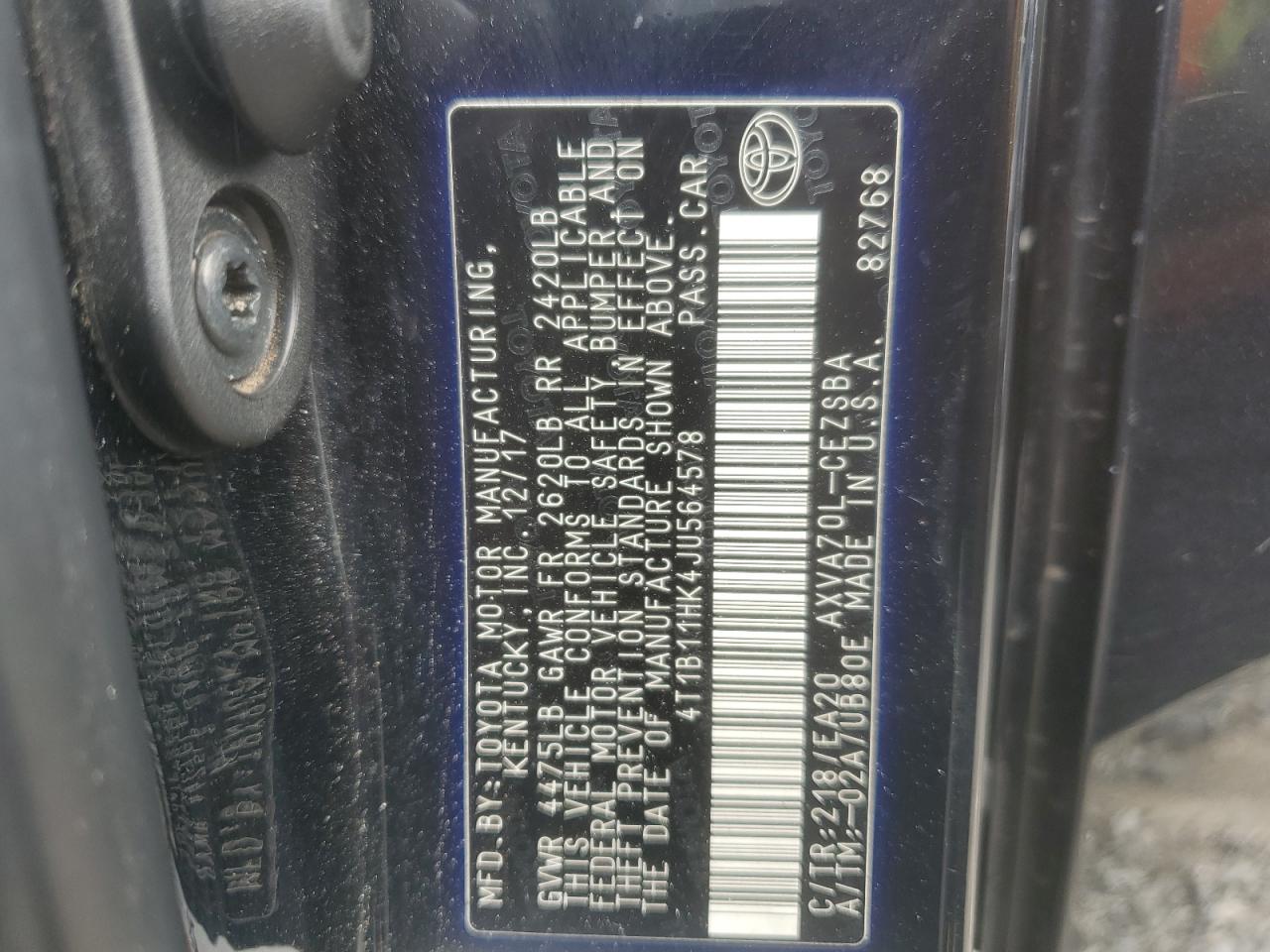 4T1B11HK4JU564578 2018 Toyota Camry L