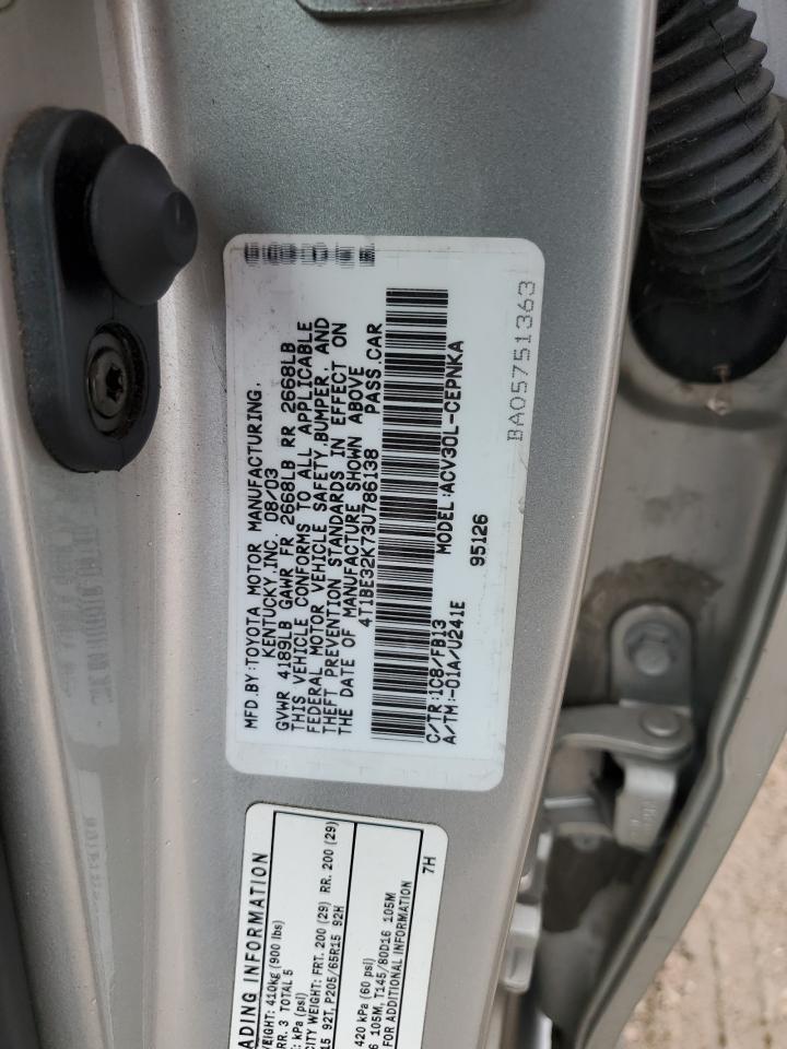 4T1BE32K73U786138 2003 Toyota Camry Le