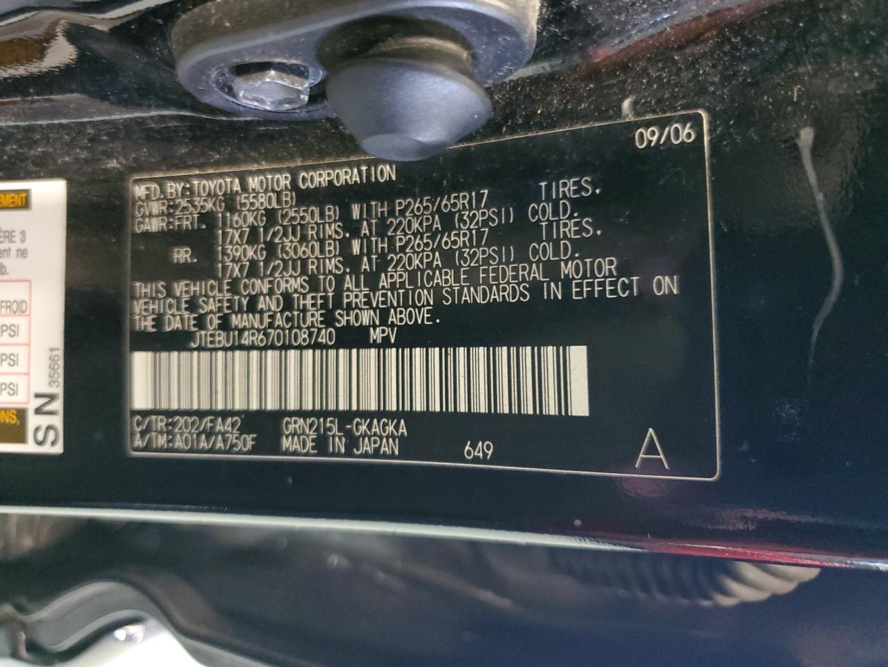 JTEBU14R670108740 2007 Toyota 4Runner Sr5