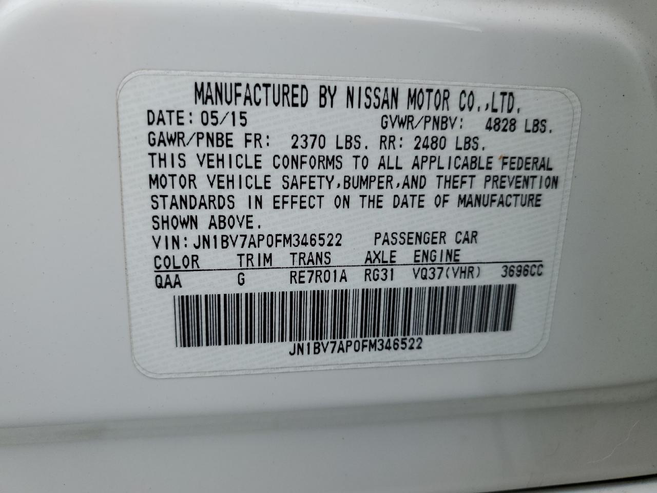 JN1BV7AP0FM346522 2015 Infiniti Q50 Base