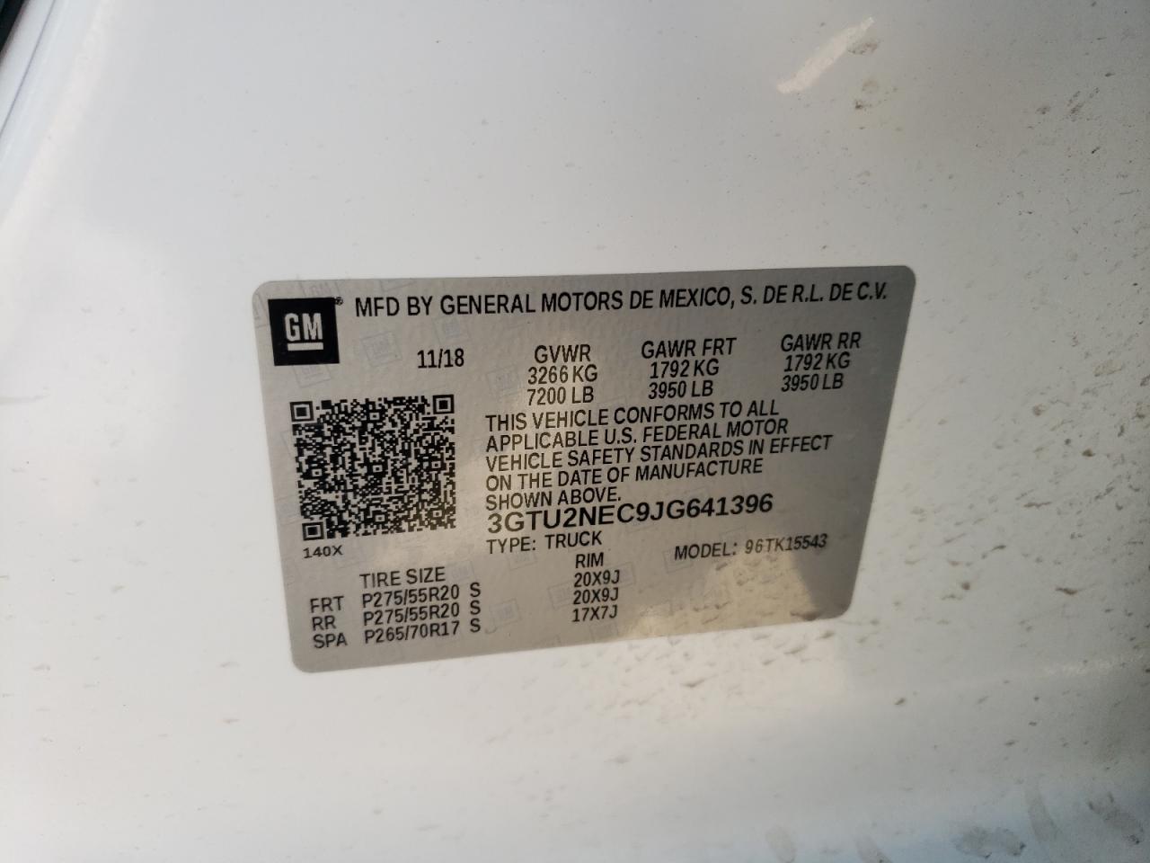 3GTU2NEC9JG641396 2018 GMC Sierra K1500 Slt