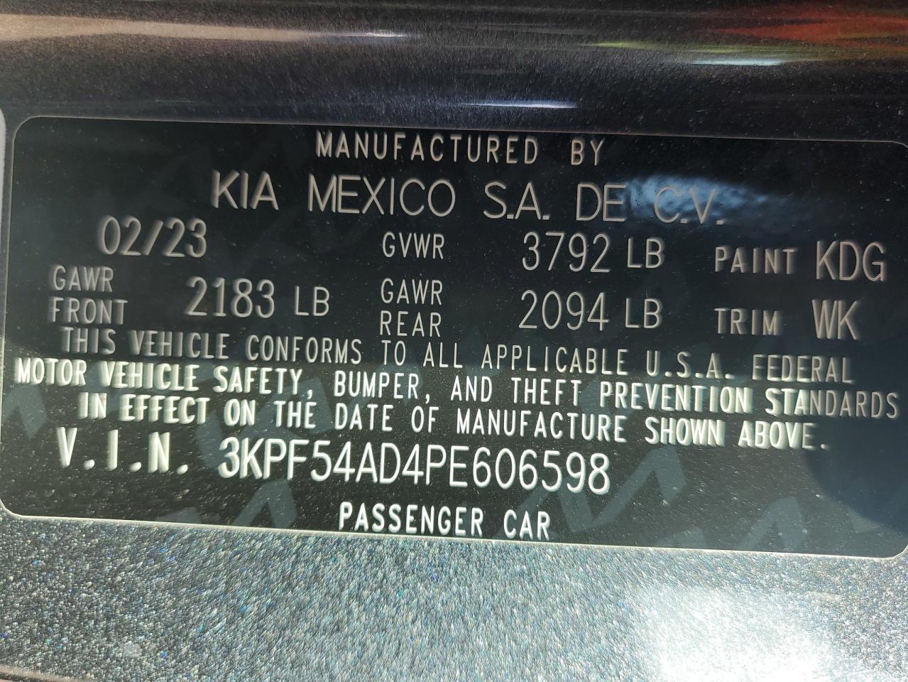 3KPF54AD4PE606598 2023 Kia Forte Gt Line