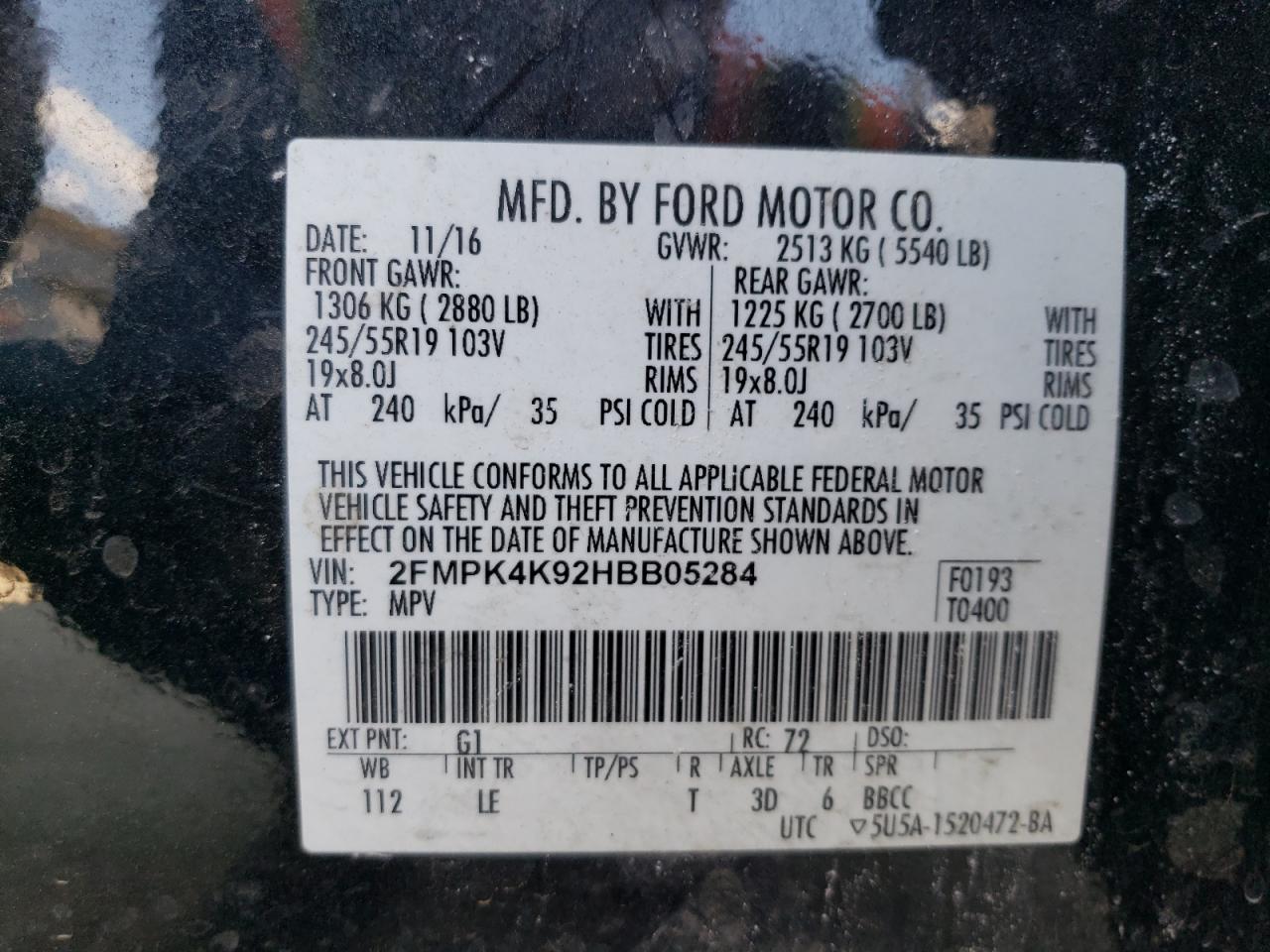 2FMPK4K92HBB05284 2017 Ford Edge Titanium