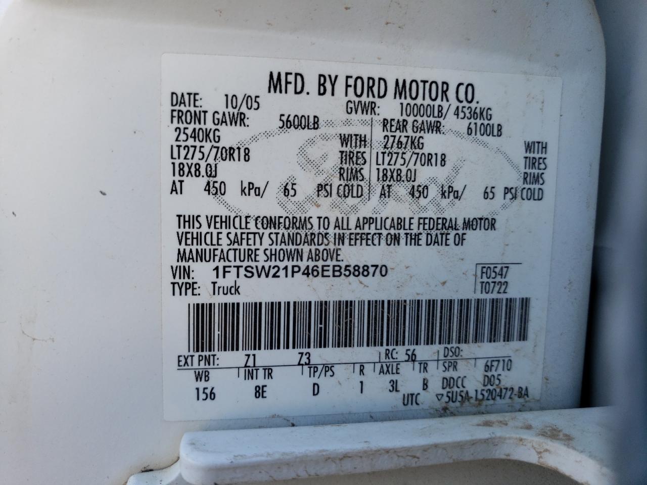 1FTSW21P46EB58870 2006 Ford F250 Super Duty