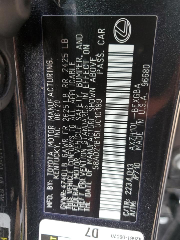 58AD21B15LU010189 2020 Lexus Es 300H