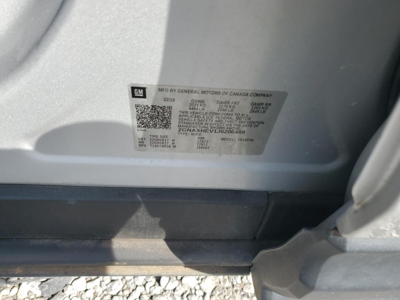 2GNAXHEV1J6286489 2018 Chevrolet Equinox Ls